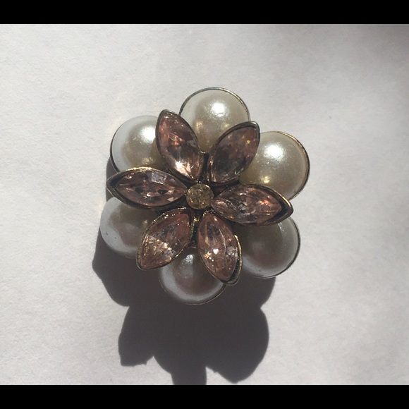 Vintage Pearl with Pink Sparkle Flower Earrings - Picture 2 of 3